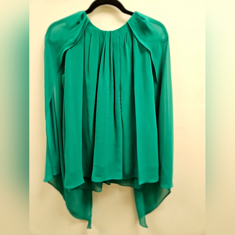 Green Pleated Chiffon Women's Blouse